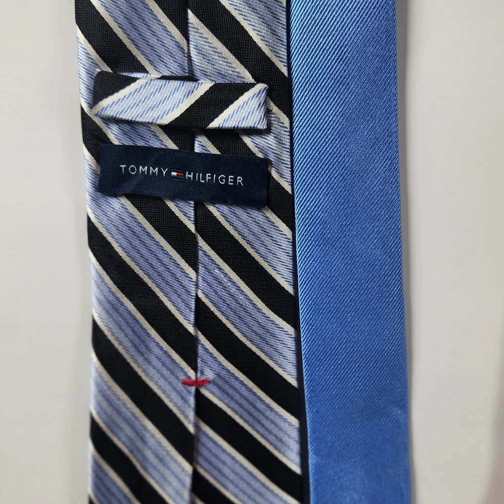 Tommy Hilfiger Striped Silk Ties in Light Blue, Black & Rust‎